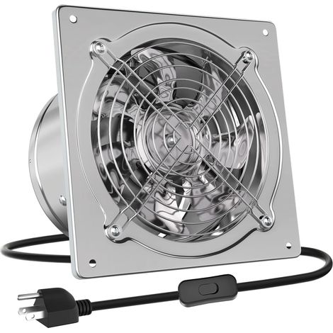 1 Ventilateur Extracteur d'air Mural 200mm Métallique Clapet Anti-Retour Prise EU pour Cuisine Salle de Bain Garage (1/5)