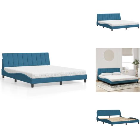 Lit avec matelas bleu 180x200 cm velours - Lit - Lits - Meuble De Chambre À Coucher - Sommier (1/5)
