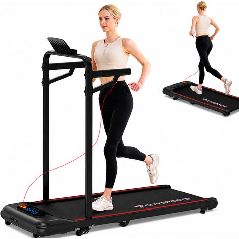 CITYSPORTS Laufband mit Armlehne WP8SK - Under Desk Walking Pad, 440W Motor, 6 km/h, 3-Stufen-Neigung, Bluetooth & Fernbedienung, Kompakt für Zuhause,Schwarz-Rot (1/5)