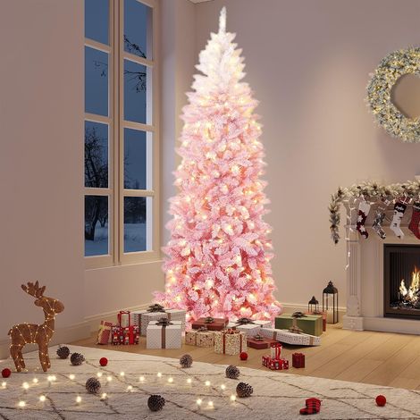 Rosa Weihnachtsbaum 180 cm mit 230 LEDs, 610+ Spitzen, Gradienten-Design (Rosa/Weiß), faltbarer Metallständer, moderne Deko (1/5)
