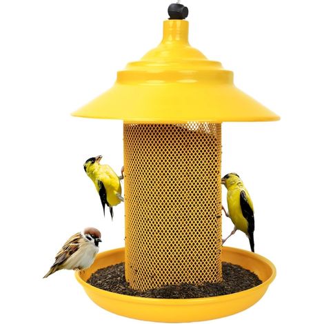 Mangeoire suspendue anti-écureuils avec couvercle en maille métallique, grande capacité, convient aux chardonnerets et aux petits oiseaux. (1/5)