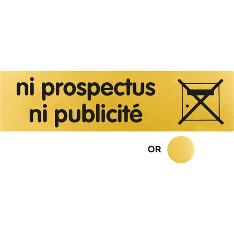 Plaque de porte Ni prospectus ni publicité - Classique or 170x45mm - 4492230