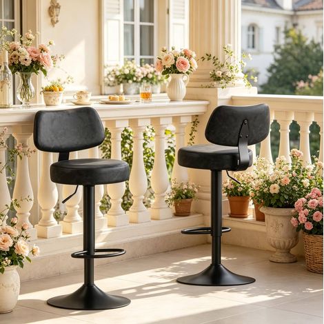 MEUBLIV Lot de 2 tabourets de bar réglables anthracite – dossier et repose-pieds (1/5)