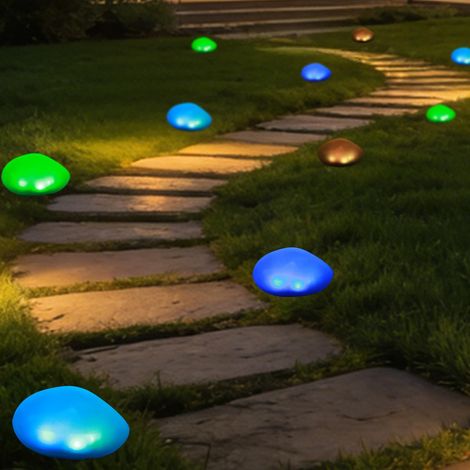 Lampe solaire d'extérieur étanche en forme de galet, idéale pour le jardin, la cour, la pelouse, la terrasse, l'allée, le terrain de football, avec une lumière chaude (1 pièce)