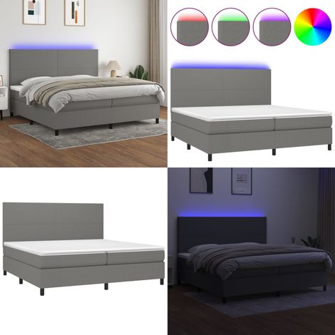 Sommier à lattes de lit et matelas et LED Gris foncé 200x200 cm - Sommier Tapissier - Lit Avec Led - Matelas À Ressorts Ensachés - Têted Lit Ajustable - Éclairage LED - Home & Living (1/5)