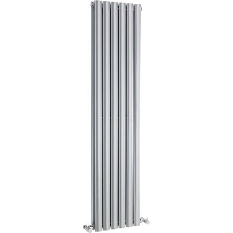 Milano Aruba 1500mm x 354mm Vertical Double Oval Panel Radiator - Silver Grey (1/3)