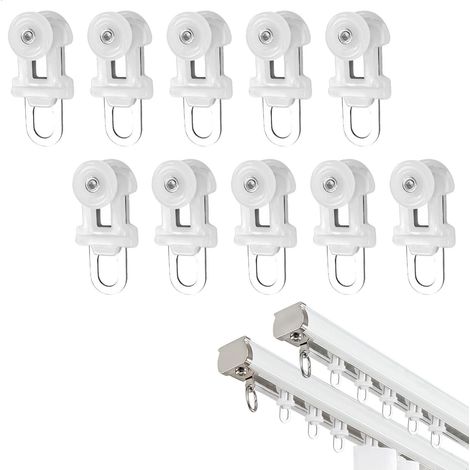 Roulette Rideau Pergola, Glisseur Rail Rideau,Crochet pour Deux Roues Rouleaux Anneaux en Métal, Roulement Acier Inoxydable Silencieux, 10 Pièces (1/5)