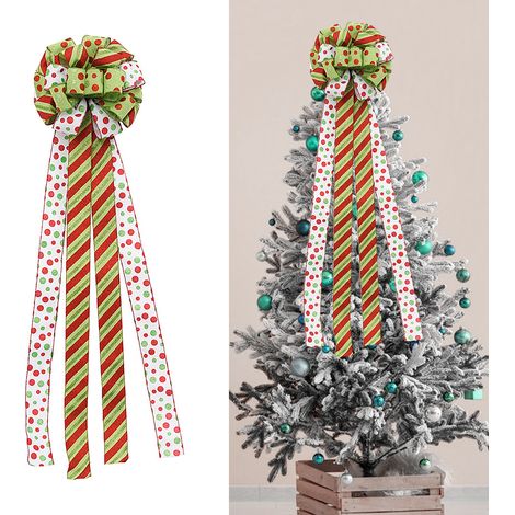 Weihnachtsbaum 10030cm mit Schleife, Stern an der Spitze, Bühnendekoration, bedruckten Schleifenaccessoires, Kranzdekoration (rot und grün) (1/3)