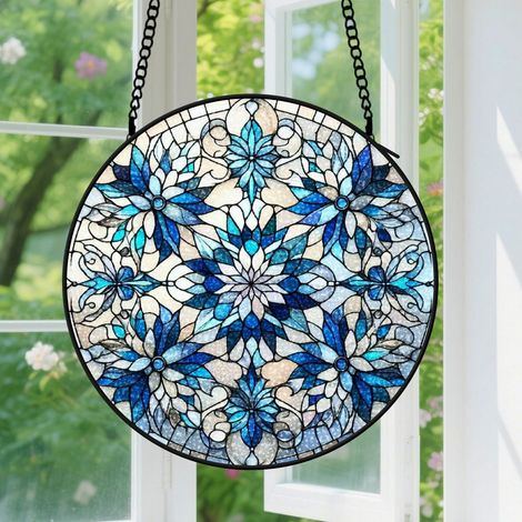 Suspension en vitrail, attrape-soleil coloré en verre élégant, décoration fenêtre porte, cadeau Noël, Anniversaire pour femme, homme, tante 15 cm (1/5)