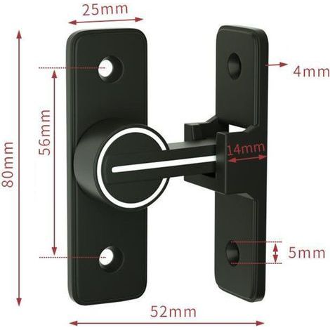 Serrure de Fermeture Porte Interieure Coulissante de Lumineux, , Boulon de Verrouillage de Boucle Moraillon Antivol, pour Porte, Fenêtre (90 Degrés) (1/5)