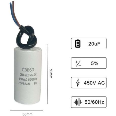 NALOOKAMIC CBB60 450v 50/60HZ condensateur de démarrage, condensateur de moteur, condensateur de moteur, condensateur microfarad avec fil-différents modèles (1/3)