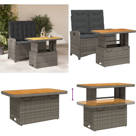2-tlg. Garten-Essgruppe mit Kissen Grau Poly Rattan - Gartentisch - Sitzbank
