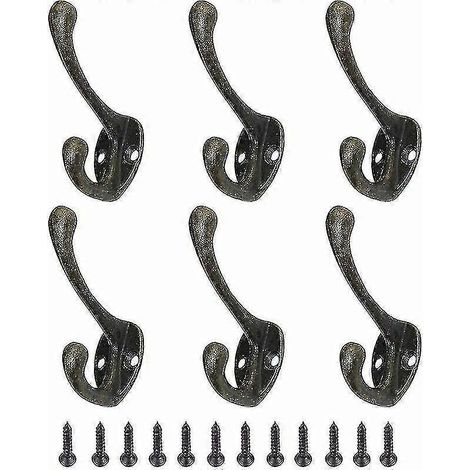 Lot de 6 patères vintage en métal, crochets muraux pour vêtements et chapeaux, vis en bronze, taille unique - Ri (1/5)