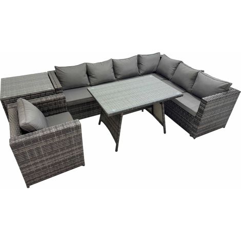 Fimous Rattan garden furniture Patio Furniture Sets with Dining Table Chair Side Table Dark Grey Mixed (1/5)