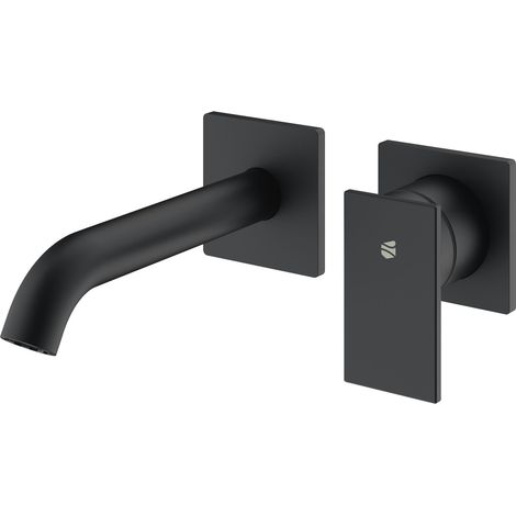 BERNSTEIN - Miscelatore lavabo a parete da incasso in ottone nero opaco con getto morbido e risparmio idrico - 6,7x6,7x17cm (LxAxP) - LAVOA	Nero opaco