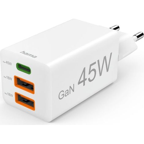 Chargeur USB-C 45W Rapide – 3 Ports (1 USB-C PD + 2 USB-A QC 3.0) – Recharge Ultra Rapide pour iPhone, Samsung, MacBook – Design Blanc élégant (1/5)