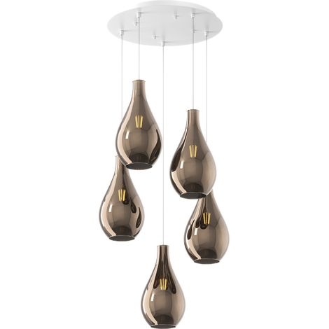 Lampadario Contemporaneo Drop 2.0 Metallo Bianco Vetro Bronzo 5 Luci E27