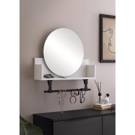 Étagère avec miroir et porte-serviettes, Blanc mat (1/3)