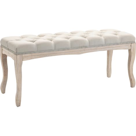 Banco tapizado vintage beige 110x40x48 cm con patas de madera y asiento acolchado (1/5)