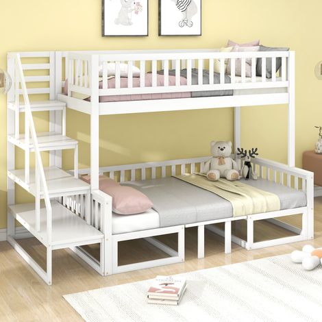 Struttura letto a castello 90x200cm (120x200cm) tavolo regolabile, pino, senza materasso, bianco (1/5)