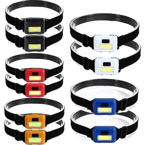 Lot de 10 lampes frontales COB super lumineuses et légères, étanches, pour camping, extérieur, course de nuit, urgence (1/5)