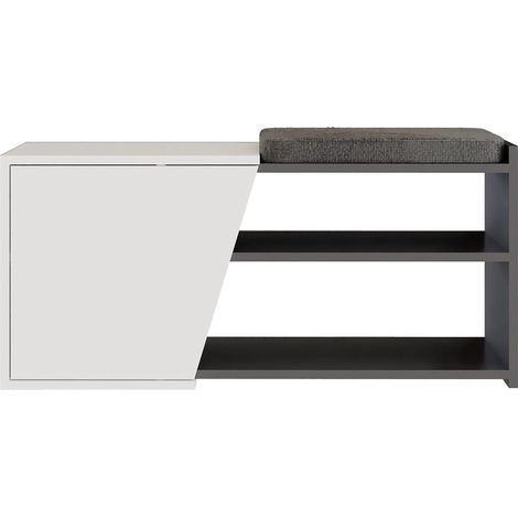 Panca Scarpiera da Ingresso 104x37x47 cm 2 Ripiani Porta Scarpe Mobiletto con Anta e Cuscino in MDF Bianco e Grigio (1/4)