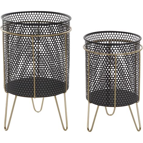 DKD Home Decor Set de pots de fleurs noir et doré 36 cm (1/5)
