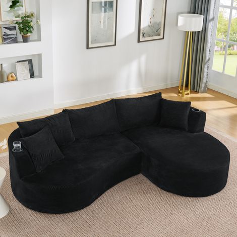 Sofá modular de 3 plazas con chaise longue derecha, tejido de pana negra, 264x168x76 cm (1/5)