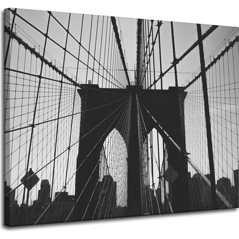 Leinwanddruck Architektur Brooklyn Bridge 100x80 Schwarzweiß USA