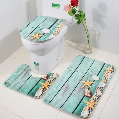 Tapis Salle De Bain Ensemble,3 pièces Tapis Salle De Bain+U-Forme Pied Tapis+Couvercle De Toilette pour WC (1/4)