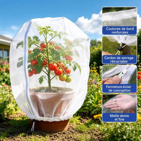 Lot de 2 filets anti-insectes pour plantes, maille 60, 0,8 x 0,8 m, avec cordon et fermeture éclair, anti-UV, anti-âge (1/5)