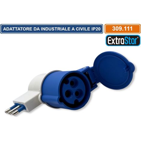 ADATTATORE INDUSTRIALE MONOFASE 1 SPINA ITALIANA 2P+T 16A E 1 PRESA CEE 2P+T 16A 250V IP20 (1/3)