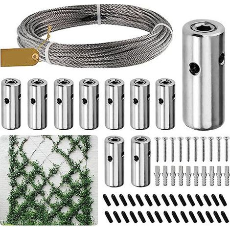 Traliccio in acciaio inox con cavi per piante rampicanti - Kit di montaggio con 10 bulloni di fissaggio e cavo in rotolo da 12 m. (1/4)
