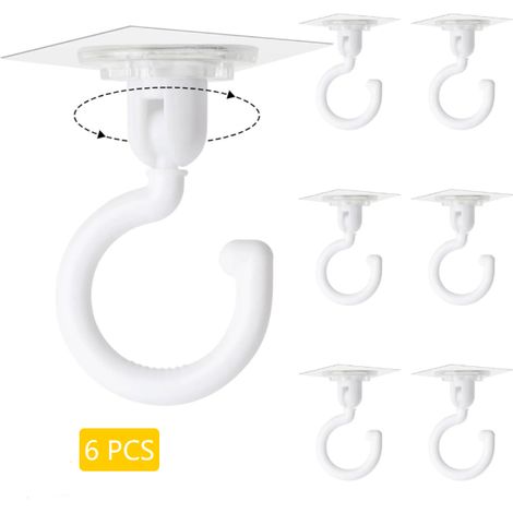 Selbstklebende Haken, 6er-Set, um 360° drehbare Deckenhaken, kein Bohren erforderlich, Handtuchhaken, transparente und wasserdichte Wandhaken, mit Schaber, geeignet für den Einsatz in Badezimmern, Küc