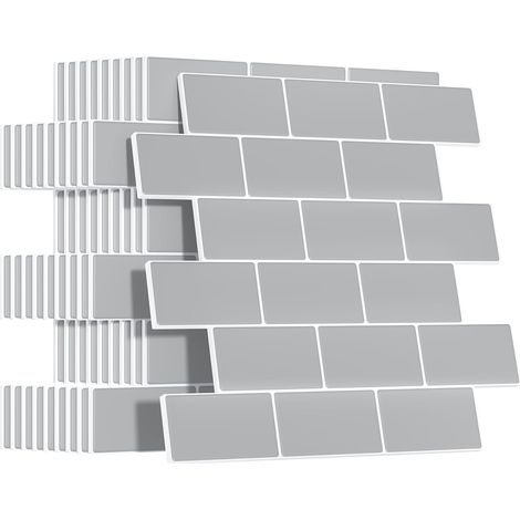 Plus épais Credence Adhesive pour Cuisine, Faux Carrelage Adhesif Mural Salle de Bain, Crédence Adhesive Metro 3D (10 Pièces, Gris Clair) (1/5)
