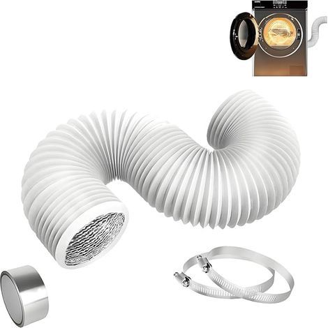 Tuyau d'évacuation d'air 100 mm longueur 2,5 m blanc tuyau flexible en PVC avec 2 colliers de serrage en acier inoxydable et ruban adhésif de 2 m pour hotte sèche-linge climatisation (1/5)