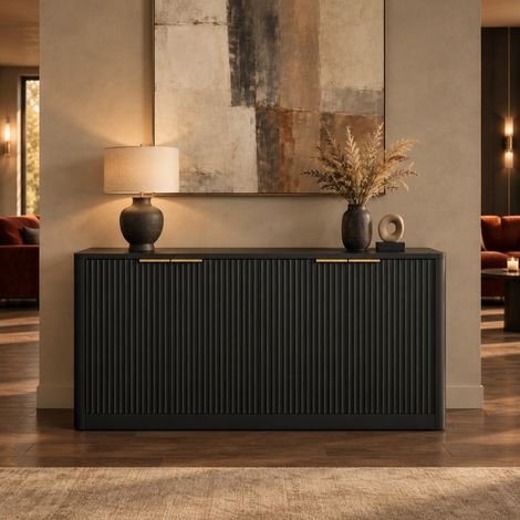 Aparador moderno 150x40x70,5 cm de MDF negro con almacenaje -FLORAGRACE (1/5)