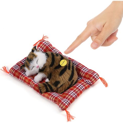 Peluche Chat Réaliste avec Bruitage, Doudou Décoratif pour Enfants (Noir/Marron) (1/5)