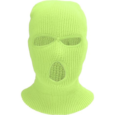 Masque intégral tricoté 3 trous - Coupe-vent chaud pour sports d'hiver - Ski et moto - Jaune fluo
