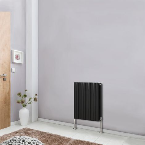 Modern Horizontal Column Designer Radiator Black 600x590 Oval Double Panel - Home Livingroom Bedroom Bathroom Heater (1/5)
