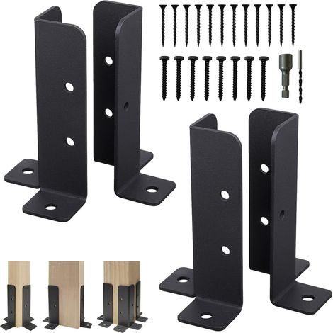 4 Pcs Supports Poteau Clôture Réglables, Kit Base Pergola Bois Robustes, Ancrage Poteaux Terrasse Revêtement Poudre Noire, Support Pied Métal pour 1,5x1,5, 2x2, 2x4, 4x4in Pergole Pilier,Boîte Lettre (1/5)