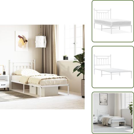 The Living Store Cadre de lit métal sans matelas avec tête de lit blanc 80x200cm - Cadre de lit (1/5)