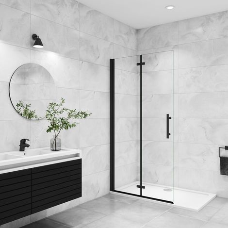 Walk in Duschwand 6mm NANO ESG Schwarz 110x185cm Dusche Duschwände Duschabtrennung Falttür Duschkabine