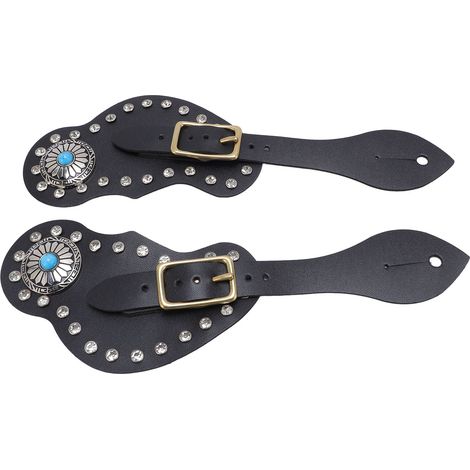 Ensemble de 2 sangles d'éperons en cuir artificiel ornées de strass, porte-éperons réglable pour cowboys, noir (1/5)