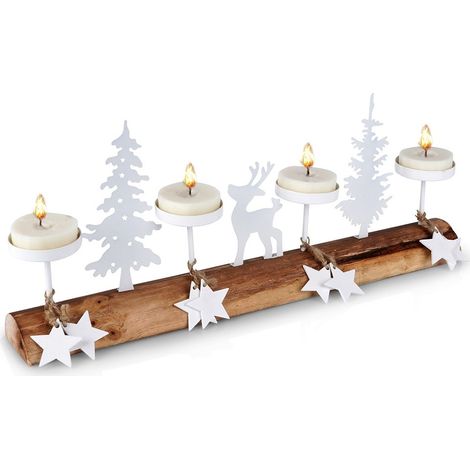 Candelabro de madera blanca para 4 velas, 40x6x16,5 cm (1/5)
