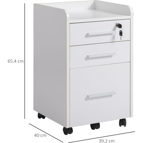 Classeur en bois blanc avec 3 tiroirs et serrure. (1/5)