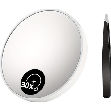 Miroir Grossissant Lumineux 30X avec Ventouse, Miroir de Maquillage Mural LED 3 Couleurs, Miroir de Poche Portable pour Salle de Bain et Voyage (1/5)
