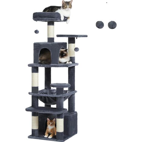 Árbol rascador para gatos, diseño multinivel, espaciosos casitas, 136 cm, gris oscuro. (1/2)