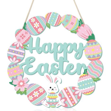 Décoration murale « Joyeuses Pâques », couronne en bois avec œufs de lapin (œufs de lapin) (1/5)