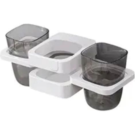 Porte brosse à dents murale sans punch Étagère pliable avec deux tasses de lavage de bouche, mobilier robuste et élégant (1/5)